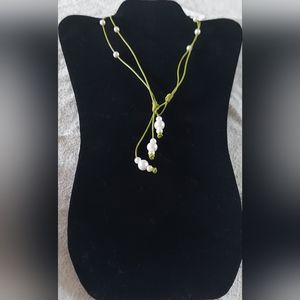 Handmade White Pearl & Yellow/Green Leather 3-Way Necklace